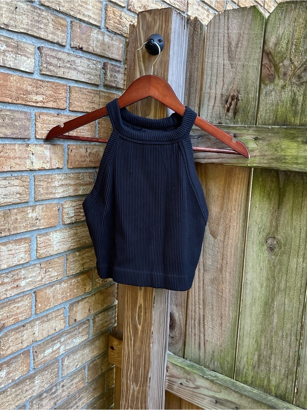 aerie Black Ribbed Halter Crop Tank Double Lined